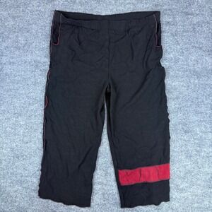 Xiao‎ Black Red Trim Cropped Pull On Pants Casual Women's Elastic Waist Capri